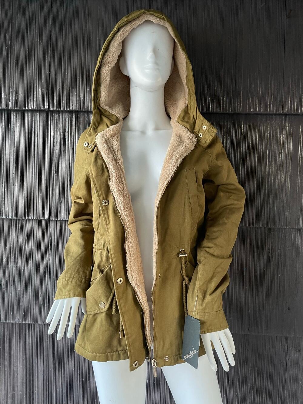 🔥NWT Collection B Army Green Faux Fur Hooded anorak Gorpcore Outdoor Jacket